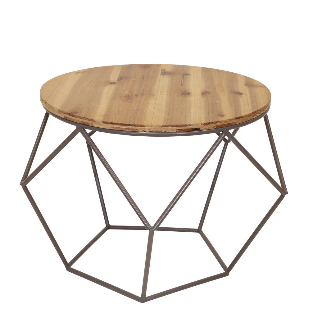 Round Metal Accent Table, Wood Top - ReeceFurniture.com