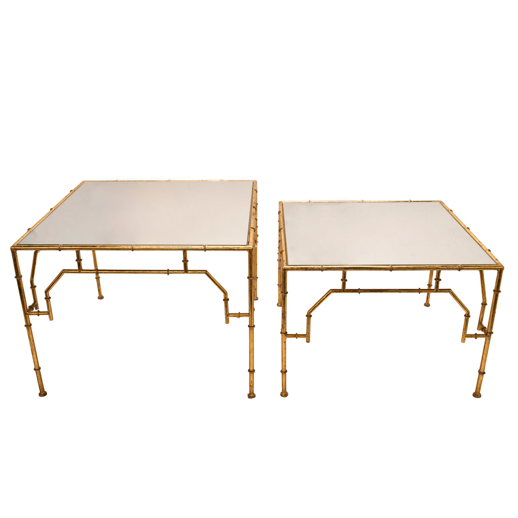 S/2 Square Gold Accent Tables,  Mirror - ReeceFurniture.com