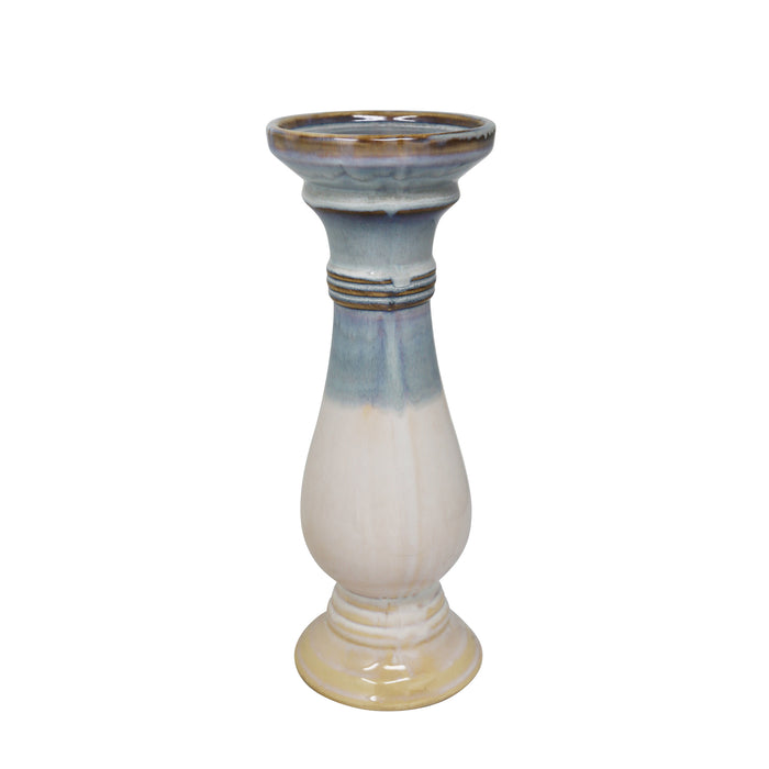 Ceramic 12" Candle Holder,  Gray/White