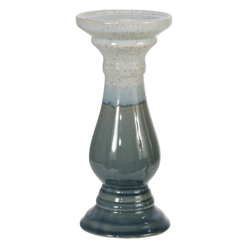 Ceramic 9.75" Candle Holder, Blue - ReeceFurniture.com