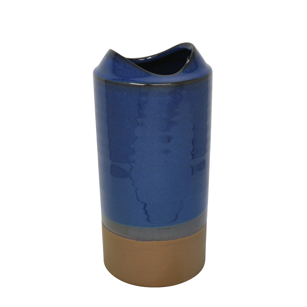 Ceramic Vase 10.75", Blue / Brown - ReeceFurniture.com