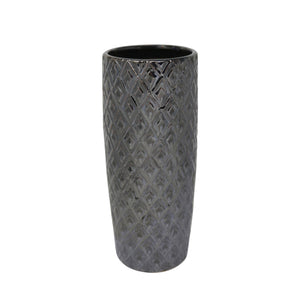 Ceramic 12.5" Weave Vase, Gray - ReeceFurniture.com