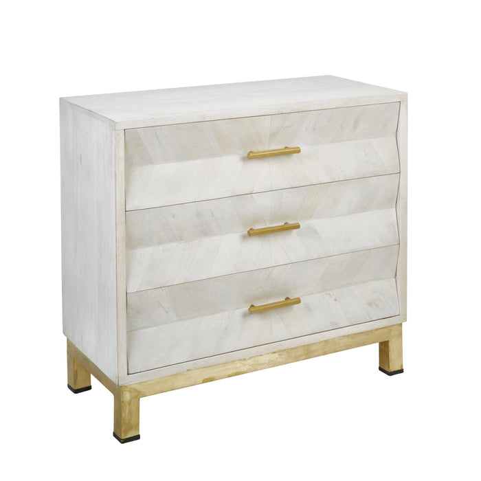 Wood 34" 3 Drawer Cabinet W/Chevron Design, White Wash