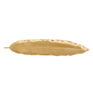 Polyresin 20" Banana Leaf Tray, Gold - ReeceFurniture.com