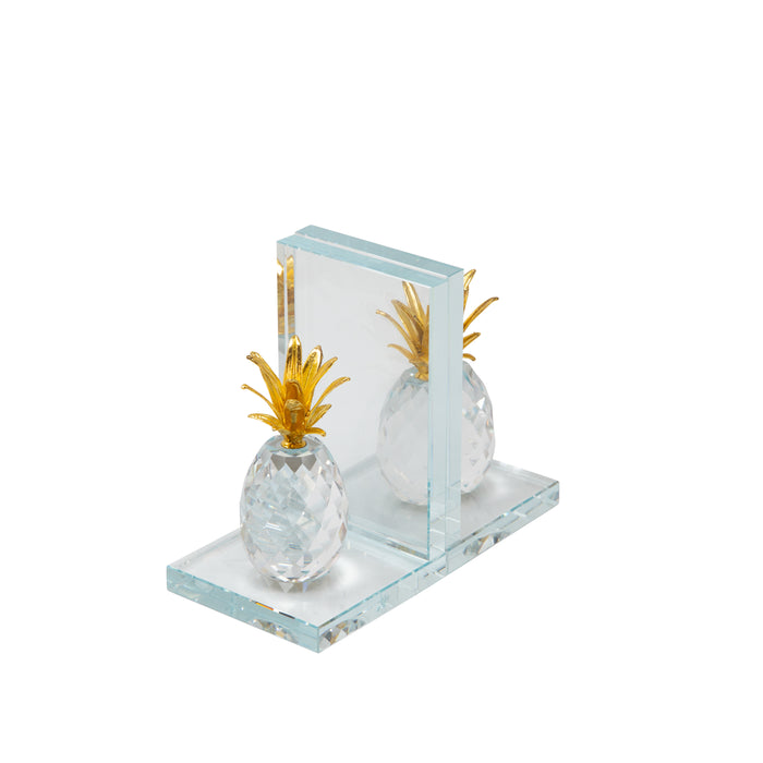 S/2 Crystal Pineapple Bookends, Clear