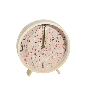 Wood 8" Terrazzo Table Clock,Pink - ReeceFurniture.com