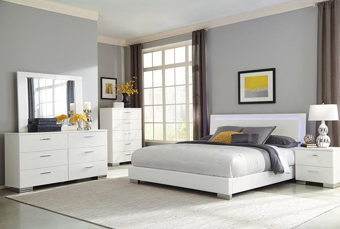 G203500 - Felicity Bedroom Set - Panel Bed With LED Glossy White