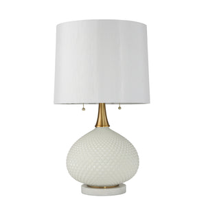 Cut Glass Round Table Lamp W/Twin Pull 27"H, White - ReeceFurniture.com