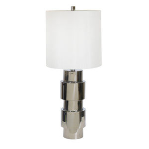 Metal Cylinder Stacked Table Lamp 30", Silver - ReeceFurniture.com