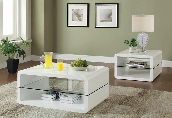 G703268 - Two-Shelf Occasional Table With Curved Corners - Glossy White And Clear