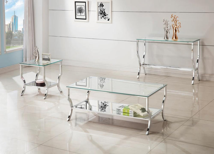 G720338 - Glass Top Occasional Table With Mirrored Shelf - Chrome