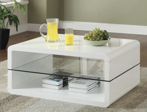 G703268 - Two-Shelf Occasional Table With Curved Corners - Glossy White And Clear - ReeceFurniture.com
