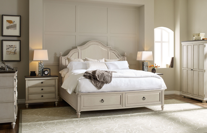 6400 White Brookhaven Panel Bed with Storage Footboard