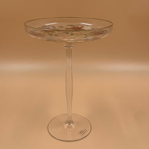 999913 Lobmeyr Crystal Long Stem Tazza With 6 Intaglio Cut Flowers, Reverse Painted Rose & Gold, Green Leaves - ReeceFurniture.com