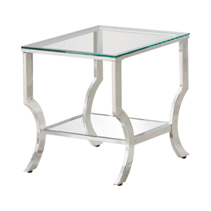 G720338 - Glass Top Occasional Table With Mirrored Shelf - Chrome - ReeceFurniture.com