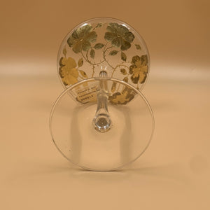 999913 Lobmeyr Crystal Long Stem Tazza With 6 Intaglio Cut Flowers, Reverse Painted Rose & Gold, Green Leaves - ReeceFurniture.com