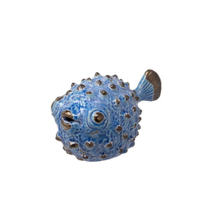 Ceramic Blowfish Figurine 5.5", Blue - ReeceFurniture.com