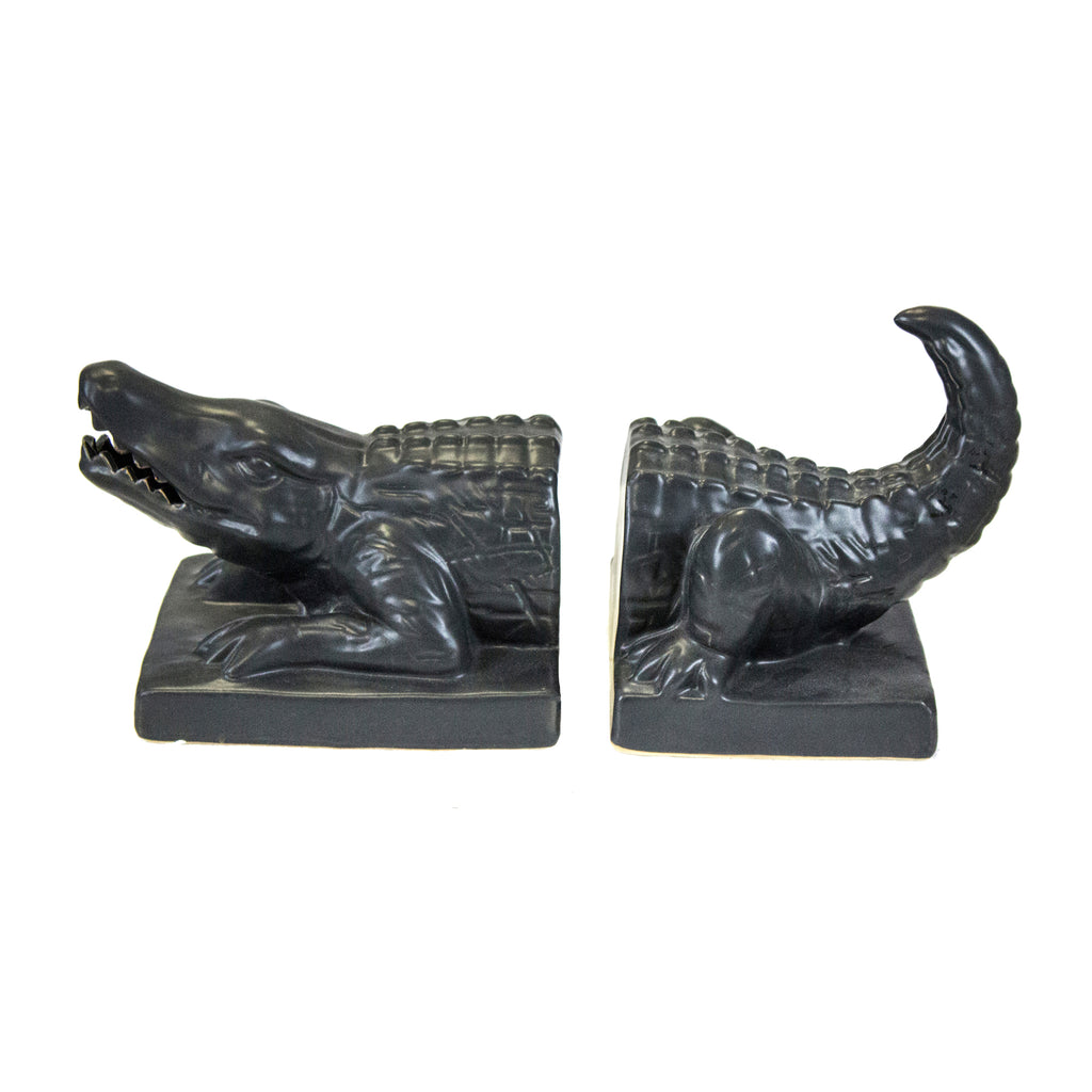 S/2 Black Alligator Bookends Ds - ReeceFurniture.com