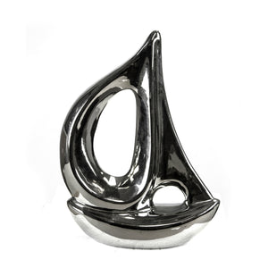 Silver Ceramic Sailboat 12.5" - ReeceFurniture.com