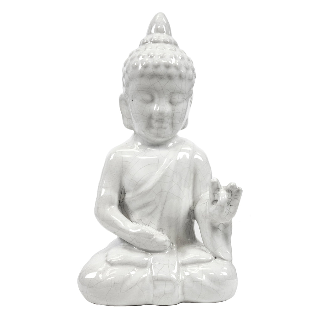 White Ceramic Seated Buddha - ReeceFurniture.com