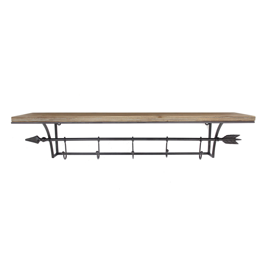 Wood Shelf W/ Black Arrow Hooks - ReeceFurniture.com