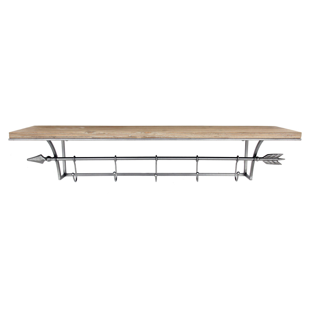 Wood Shelf W/ Silver Arrow Hooks - ReeceFurniture.com