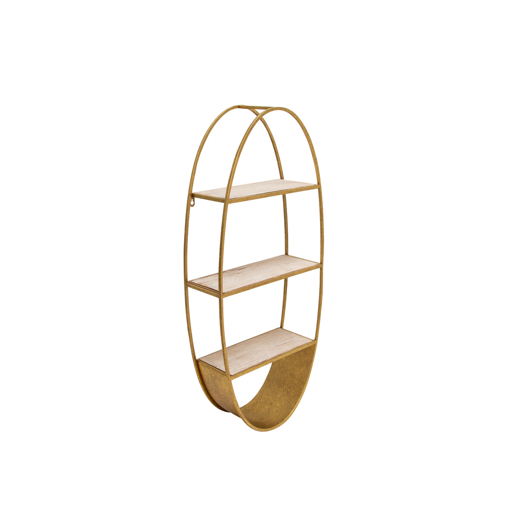 Oval 36" Wood/Metal Wall Shelf, White Wash - ReeceFurniture.com