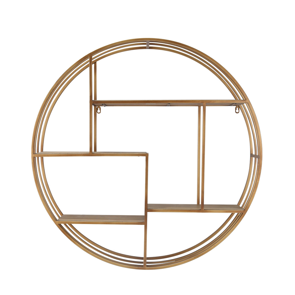 Round 31.5" Wood / Metal Wallshelf, Bronze - ReeceFurniture.com