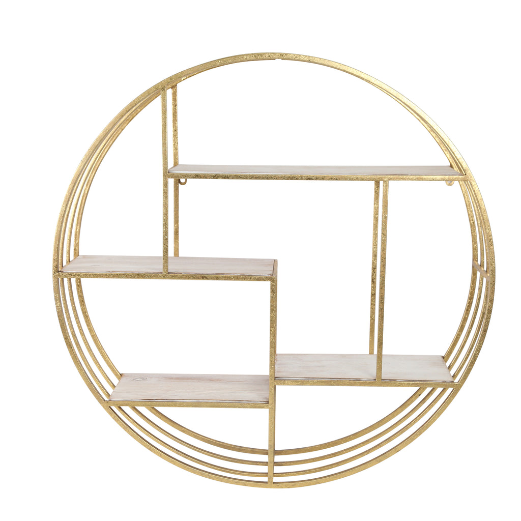 Round 31.5" Wood / Metal Wallshelf, White Wash - ReeceFurniture.com