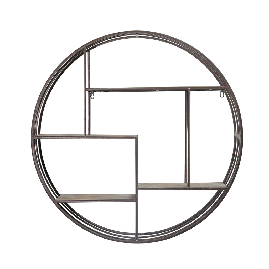 Round Wood/Metal Wall Shelf - ReeceFurniture.com