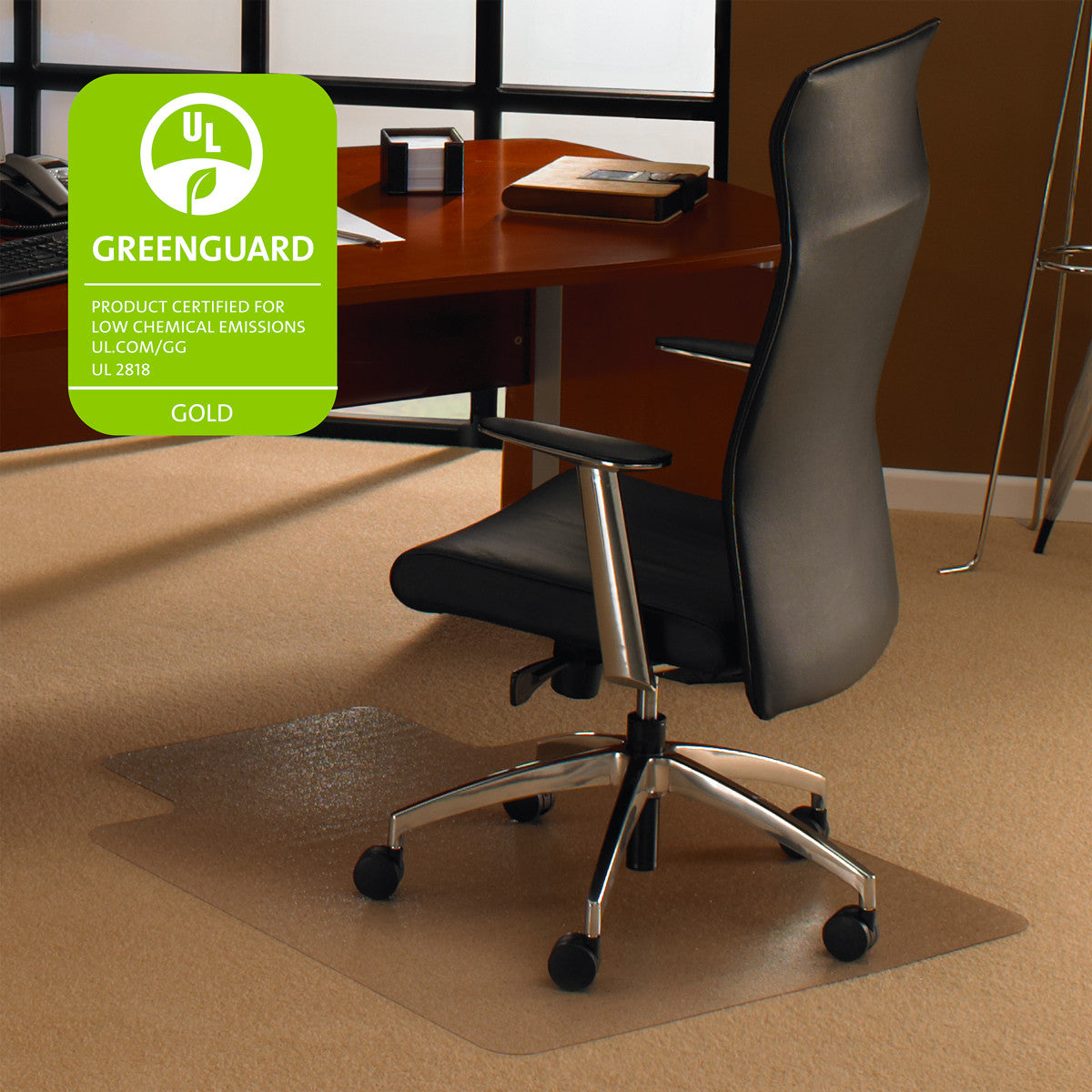Floortex Basic Chair Mat with Lip 48 x 60 for Standard Pile Carpets,  Clear, (FR1115226LV)