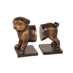 S/2 Copper Pug Dog Bookends Ds - ReeceFurniture.com