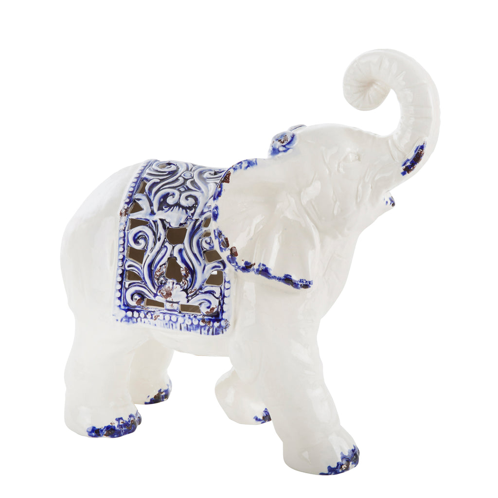 Blue/White Ceramic Elephant - ReeceFurniture.com