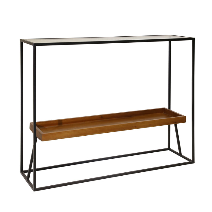 Metal/Wood 31" 2-Tier Consoletable, Wood Glass Black