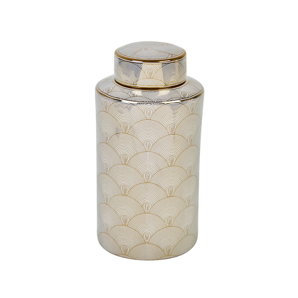 White/Gold Scallop Jar 15.5" - ReeceFurniture.com