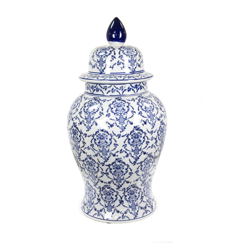 White/Blue Ceramic Temple Jar24.5" - ReeceFurniture.com