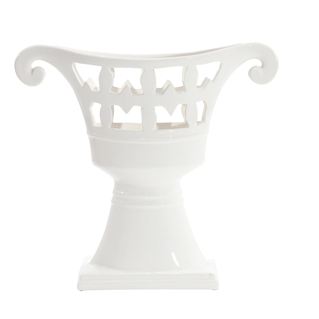Footed White Ceramic Vase - ReeceFurniture.com