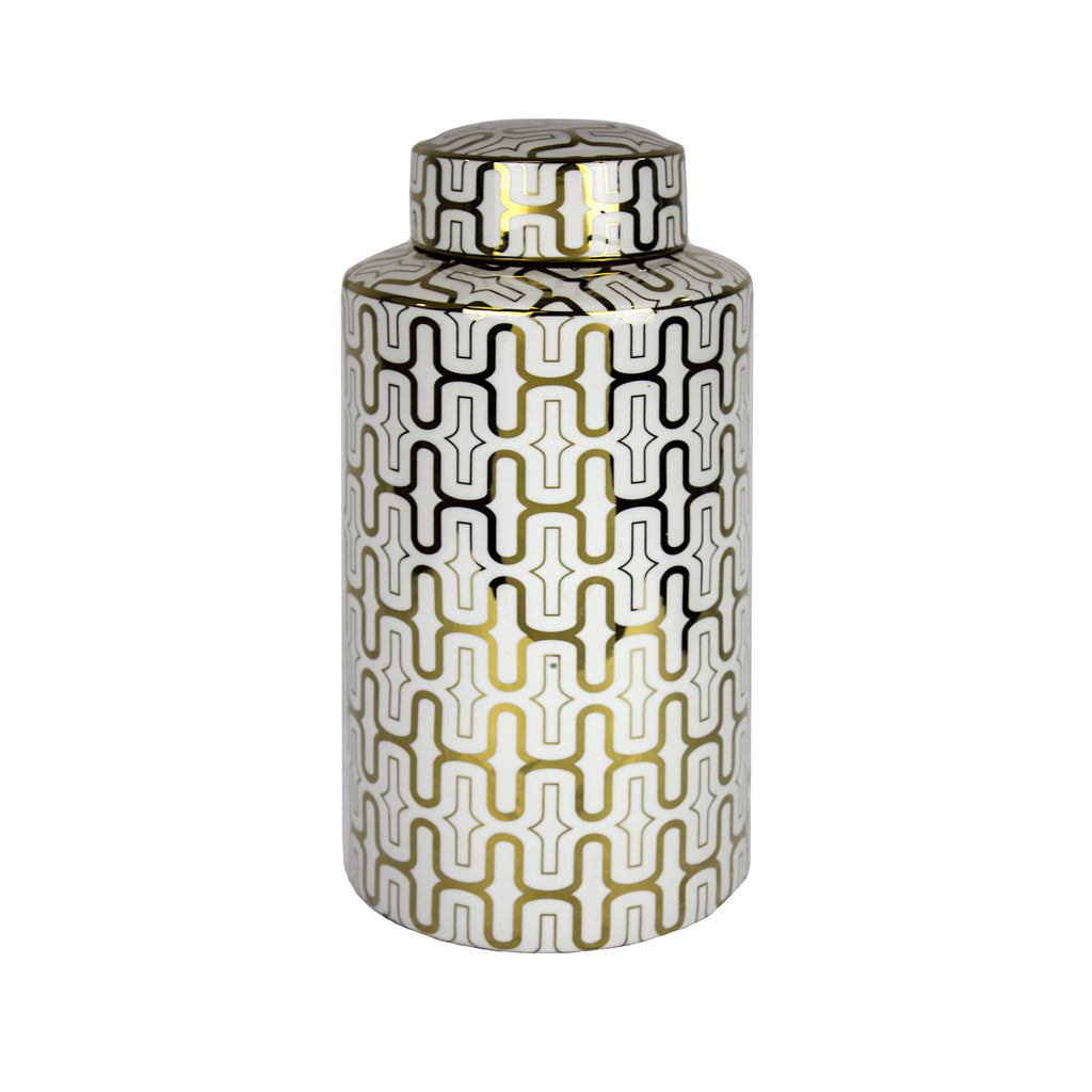 White/Gold Pattern Ceramic Jar15.5" - ReeceFurniture.com