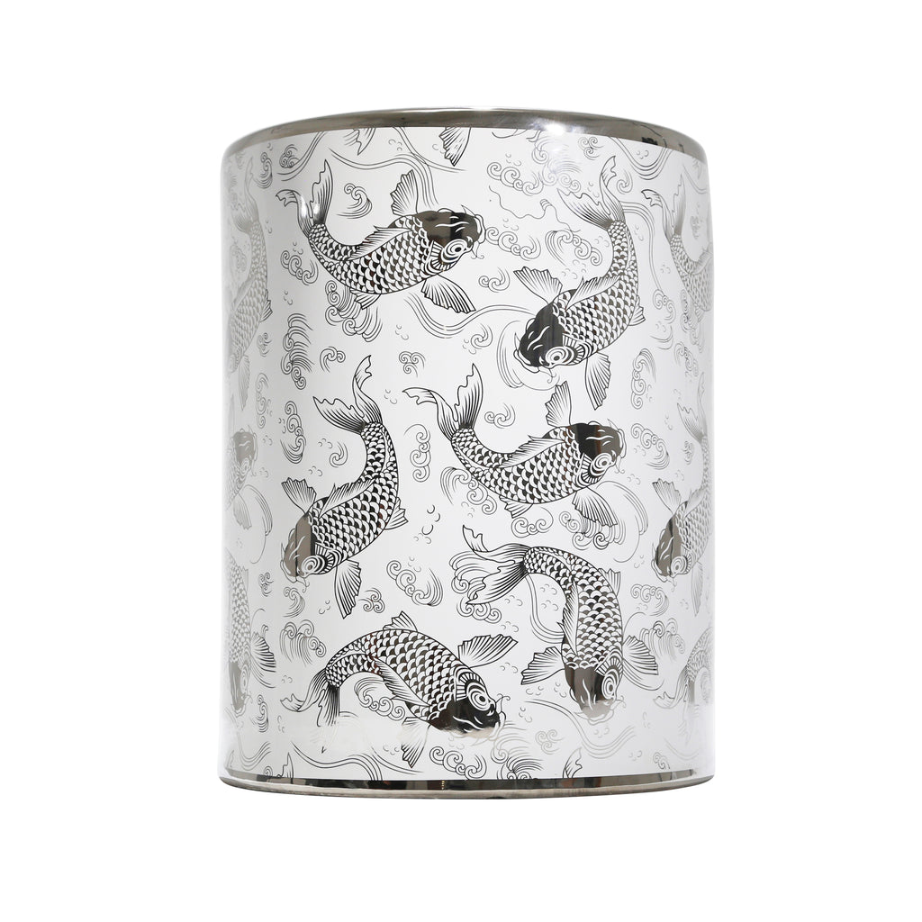White/Silver Koi Ceramic Garden Stool Ds - ReeceFurniture.com