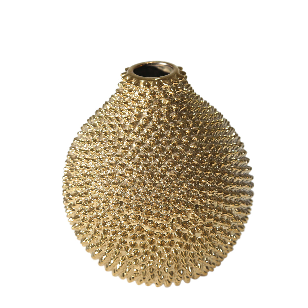 Gold Spiked Ceramic Vase 8" - ReeceFurniture.com