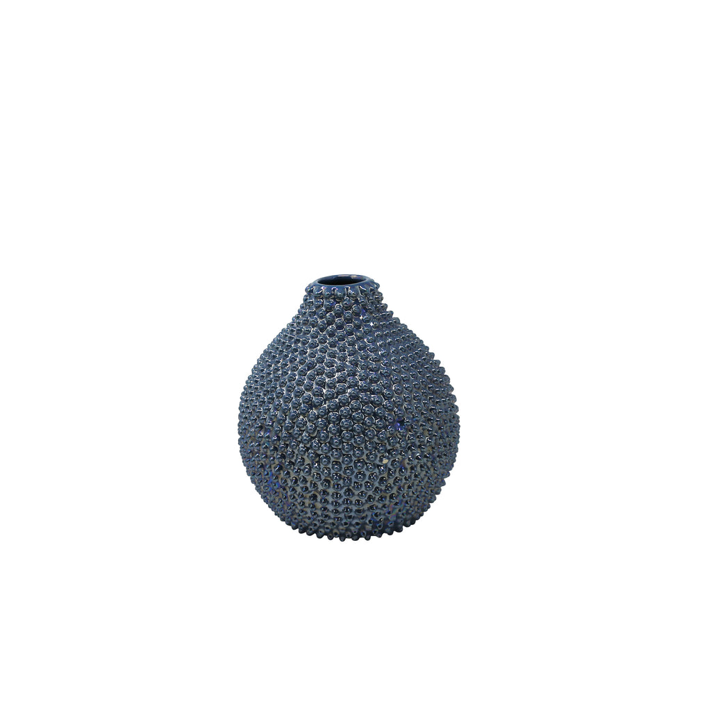 Blue Spiked Ceramic Vase 8" - ReeceFurniture.com