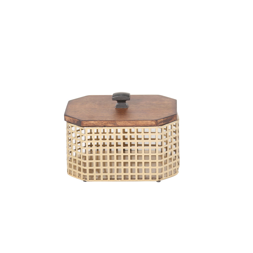 Bronze Metal Wood Top Box, Octagon Ds - ReeceFurniture.com