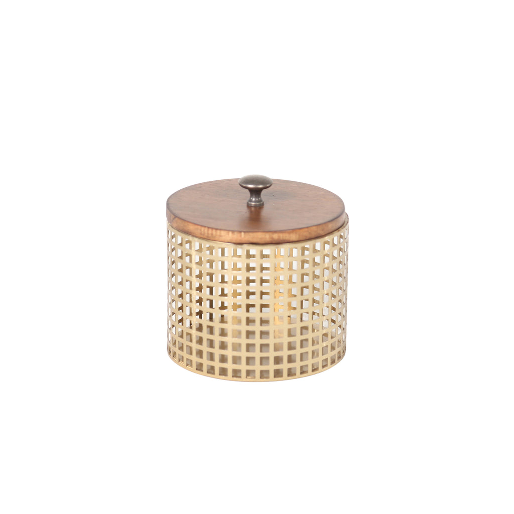 Bronze Metal Wood Top Box, Round Ds - ReeceFurniture.com