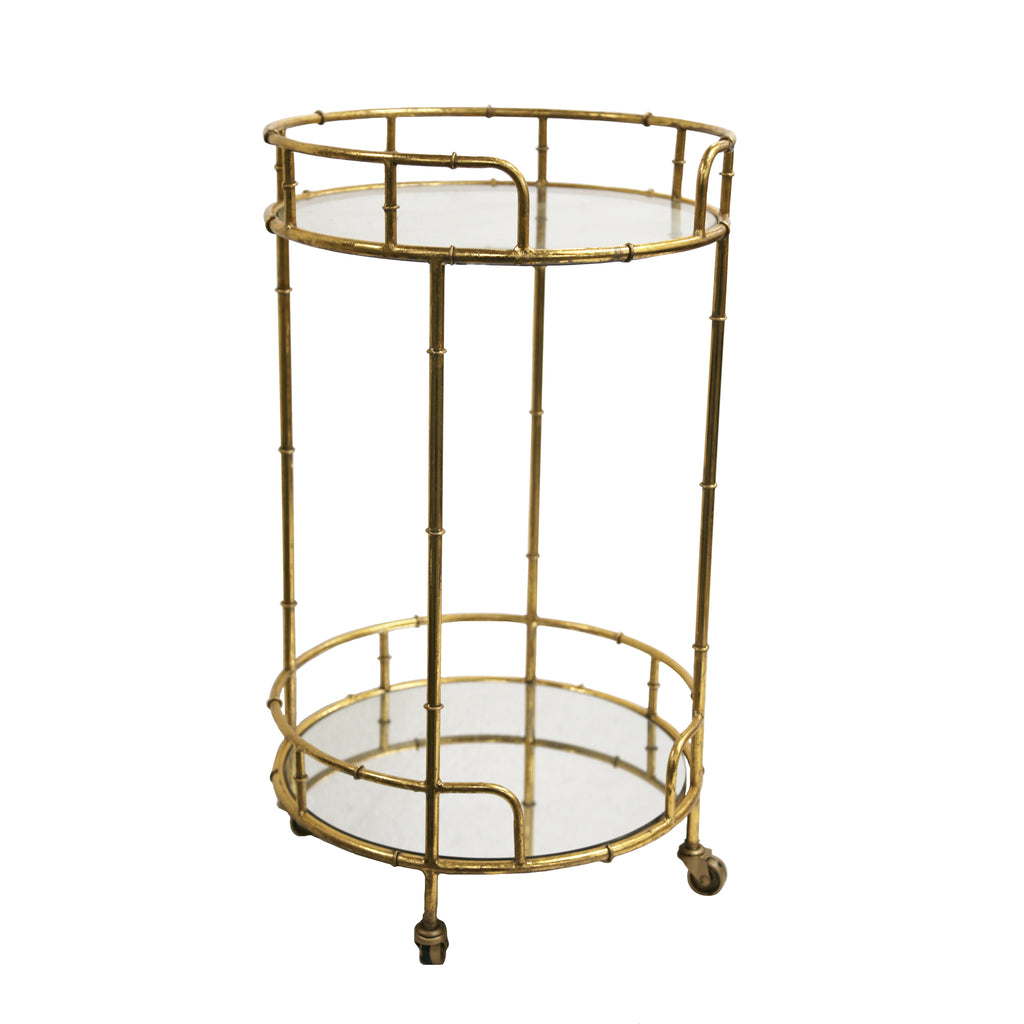 2-Tier Gold Metal Bar Cart, Mirrrored Top - ReeceFurniture.com