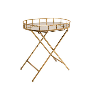 Oval Gold Metal Accent Table, Mirror Top - ReeceFurniture.com