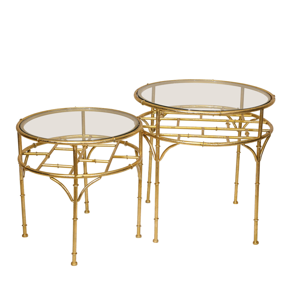S/2 Round Gold Accent Tables,Glass Top - ReeceFurniture.com