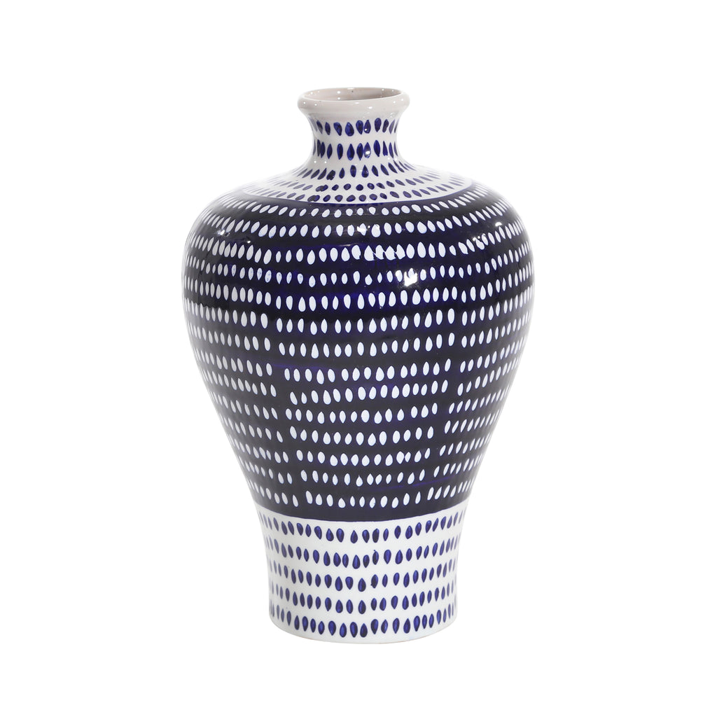 Blue/White Spotted Vase 11" - ReeceFurniture.com