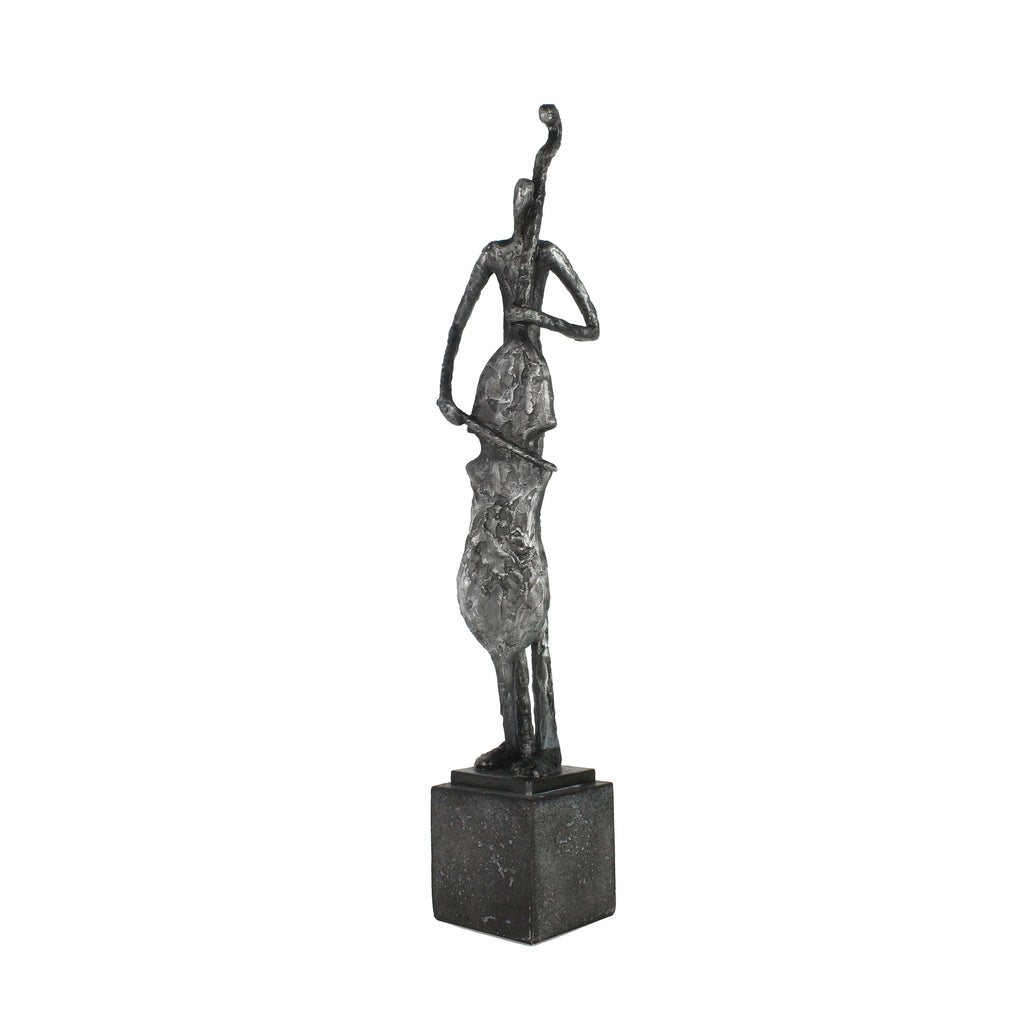 Polyresin Cello Musician On Base 19", Silver - ReeceFurniture.com