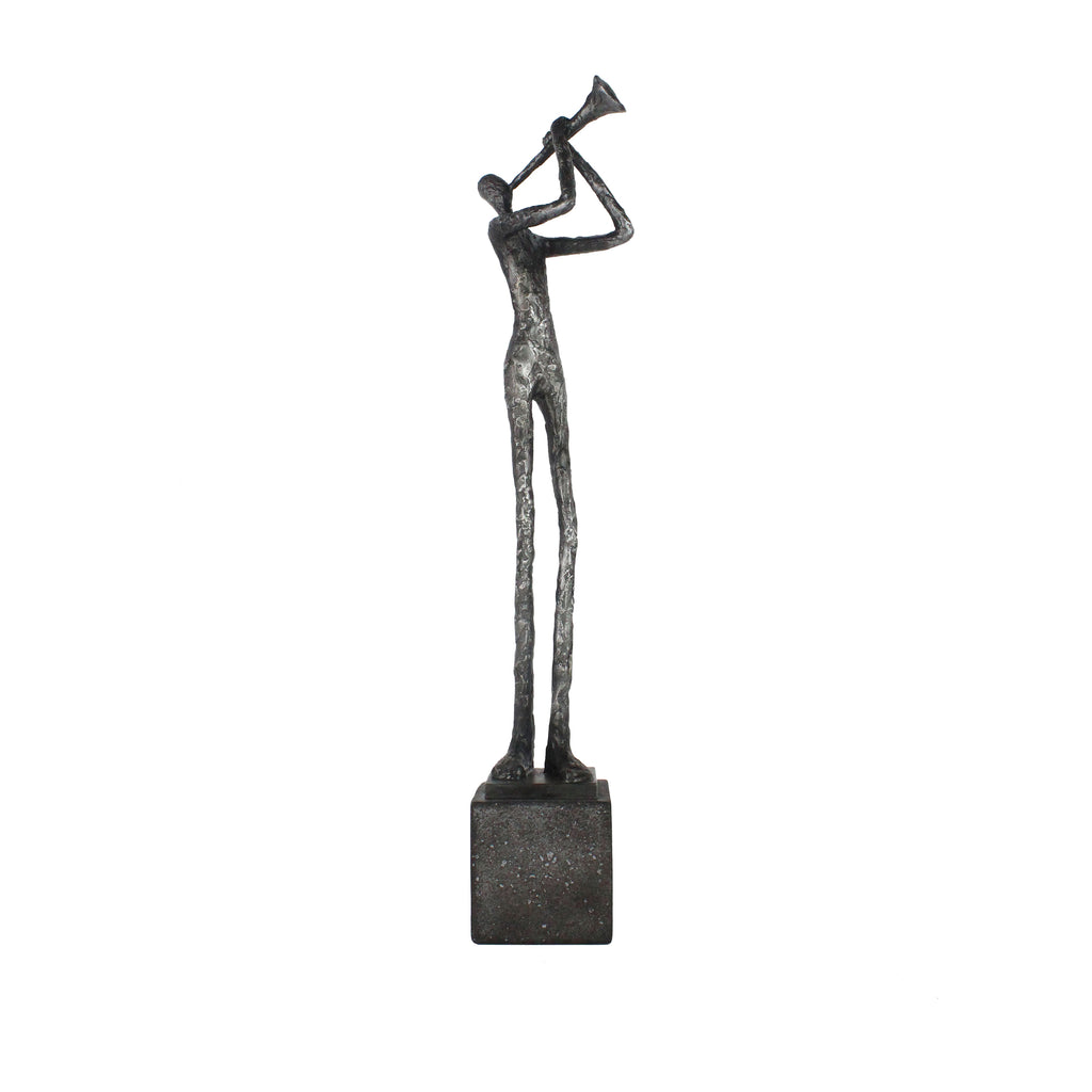 Polyresin Trumpet Musician Onbase 18.5", Silver - ReeceFurniture.com