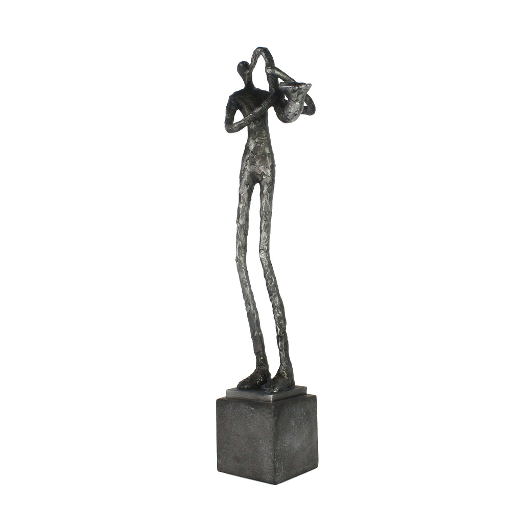Polyresin Sax Musician On Base17", Silver - ReeceFurniture.com